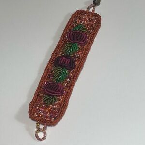 Seed bead floral embroidery bracelet